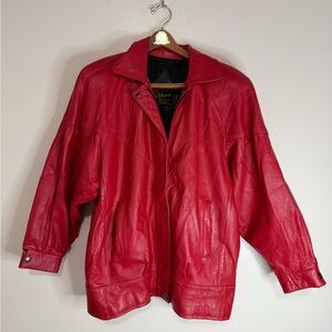 REED Vintage Vibrant Red Leather Jacket in size large